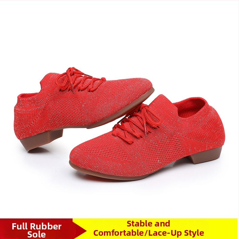 Moterų šokių bateliai kvadratiniam šokiui, tinklinė viršutinė dalis, kvėpuojantys, tinkami baletui ir šokių judesiams