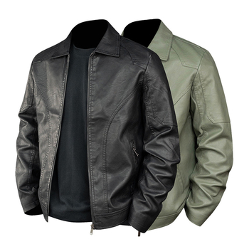 Jachetă din piele PU pentru bărbați, design patchwork, croială lejeră, guler rever, fermoar