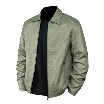 Jachetă din piele PU pentru bărbați, design patchwork, croială lejeră, guler rever, fermoar