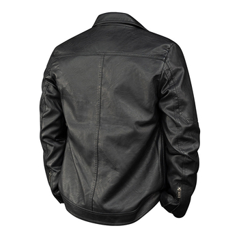 Jachetă din piele PU pentru bărbați, design patchwork, croială lejeră, guler rever, fermoar