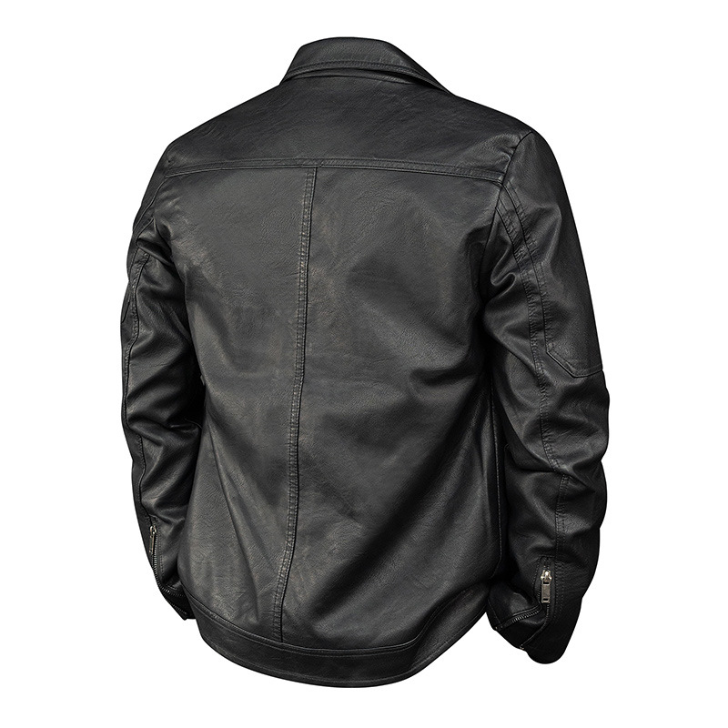 Ανδρικό PU δερμάτινο μπουφάν με patchwork σχέδιο, χαλαρή γραμμή, γιακά με πέτο, κλείσιμο με φερμουάρ