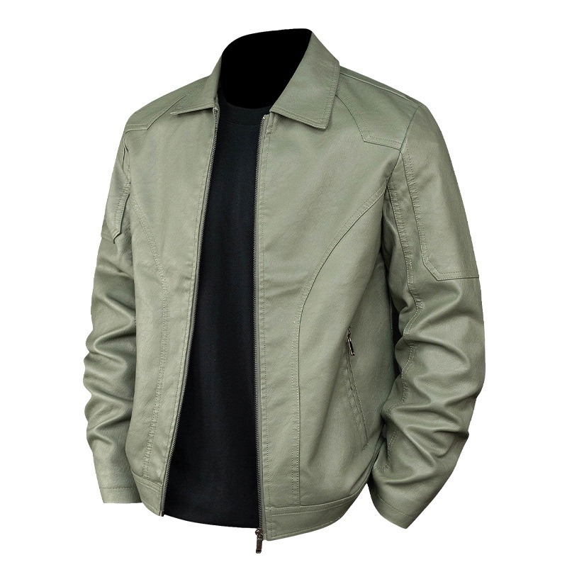 Jachetă din piele PU pentru bărbați, design patchwork, croială lejeră, guler rever, fermoar