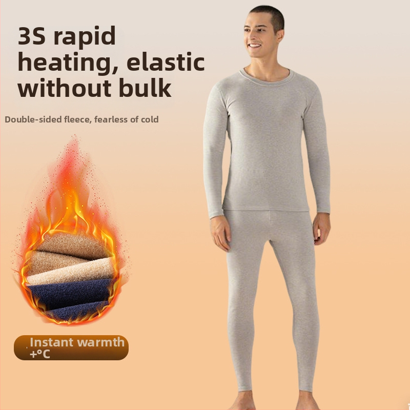 Pánske termálne spodné prádlo zo vlneného a hodvábneho materiálu – sametová podšívka, 251–300 g/m², set Top + nohavice, okrúhly výstrih, dlhý rukáv