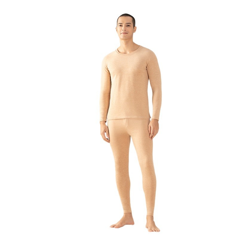 Ανδρικό θερμικό εσώρουχο από μαλλί-μετάξι – με βελούδινη επένδυση, 251–300 g/m², σετ πάνω μέρος και παντελόνια, στρογγυλή λαιμόκοψη, μακριά μανίκια