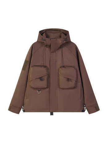 Мъжко тренчкот палто с качулка и цип, британски стил, патч джобове, полиестерен основен плат и подплата 100% полиестер, за пролет и есен