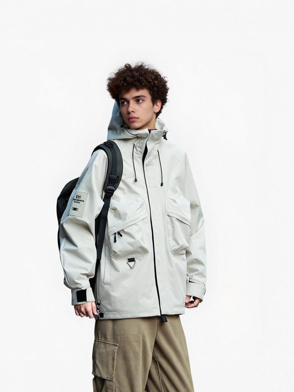 Мъжко тренчкот палто с качулка и цип, британски стил, патч джобове, полиестерен основен плат и подплата 100% полиестер, за пролет и есен