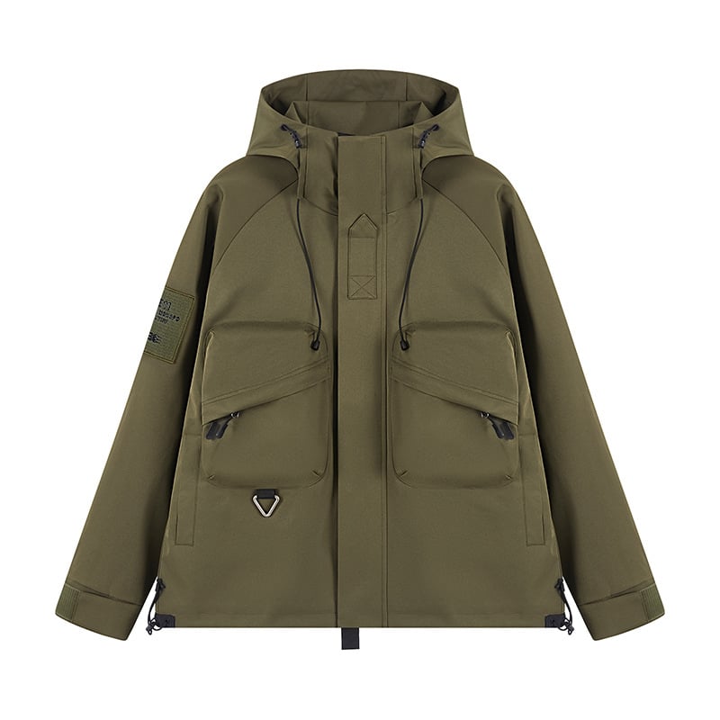 Мъжко тренчкот палто с качулка и цип, британски стил, патч джобове, полиестерен основен плат и подплата 100% полиестер, за пролет и есен