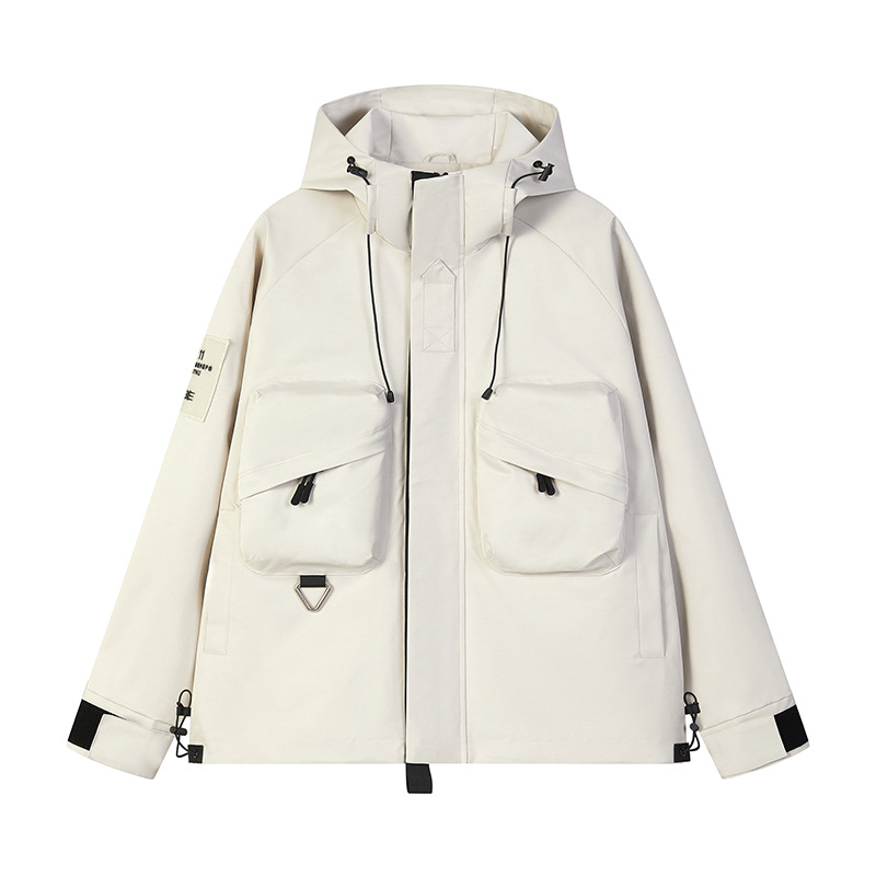 Мъжко тренчкот палто с качулка и цип, британски стил, патч джобове, полиестерен основен плат и подплата 100% полиестер, за пролет и есен