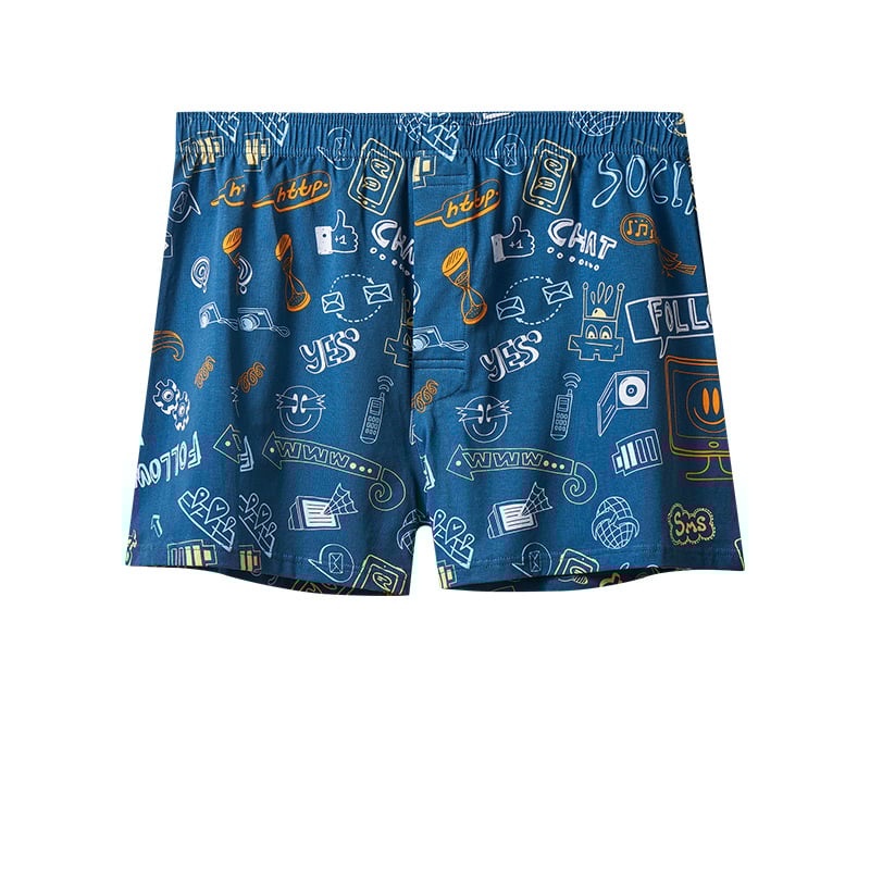 Мъжки памучни боксерки, средна талия, плетена материя, 95-100% памук, модел с флорален принт или графити