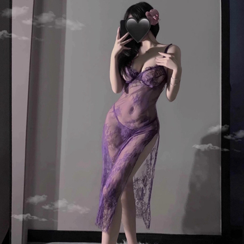 Nėrinių permatoma naktinė su tinklu, su įpjova ir dirželiais, poliesteris 90–95%, 181-200 g/m2