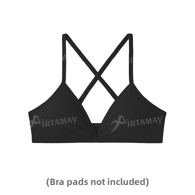 Belaidė medvilninė liemenėlė jogai su nuimtomis kvėpuojančiomis kryžminėmis petnešomis, 95% medvilnė