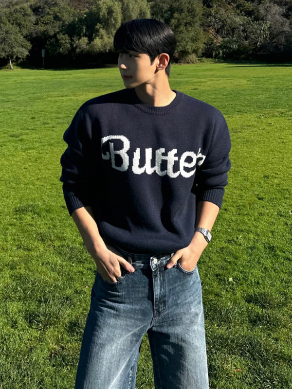 Pleteni džemper s okruglim izrezom, slobodan kroj, korejski stil, dugi rukavi, mješavina vlakana: akril/poliester/nylon