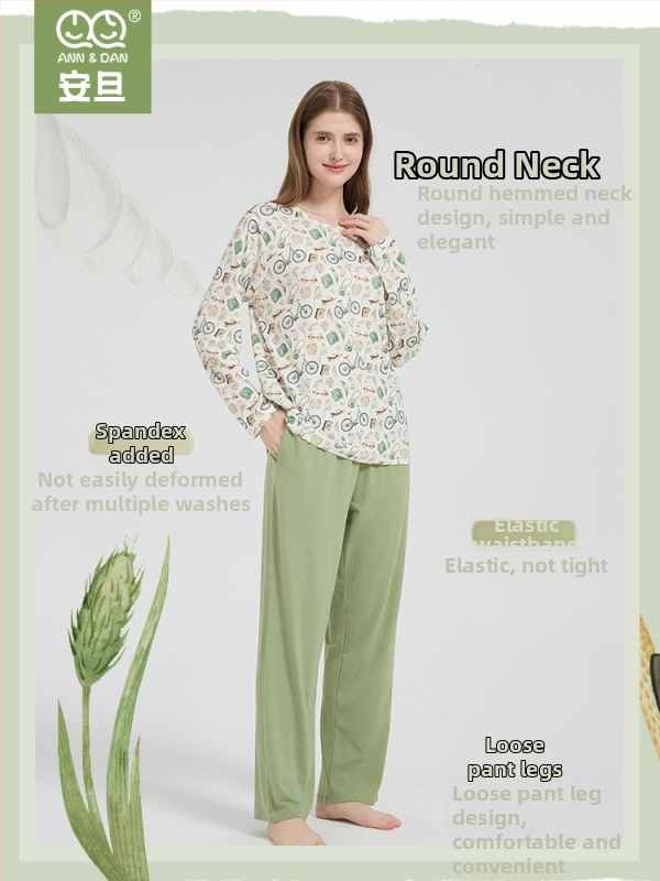 Andan sieviešu bambusa-pamate elastīgais pidžamu komplekts — ādas draudzīgs, mājas apģērbs, animācijas motīvs, piemērots visu sezonu valkāšanai