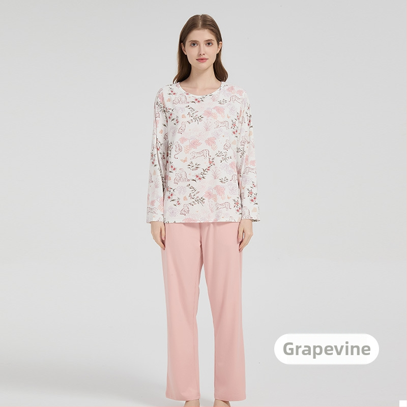 Andan moterų bambuko-pamuko elastinis pižamų komplektas — odai draugiškas, namų drabužiai, animacinis raštas, tinka visiems metų laikams