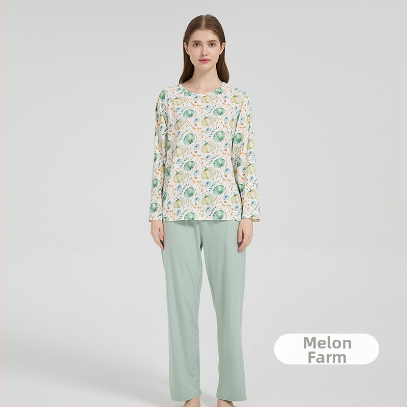 Andan moterų bambuko-pamuko elastinis pižamų komplektas — odai draugiškas, namų drabužiai, animacinis raštas, tinka visiems metų laikams