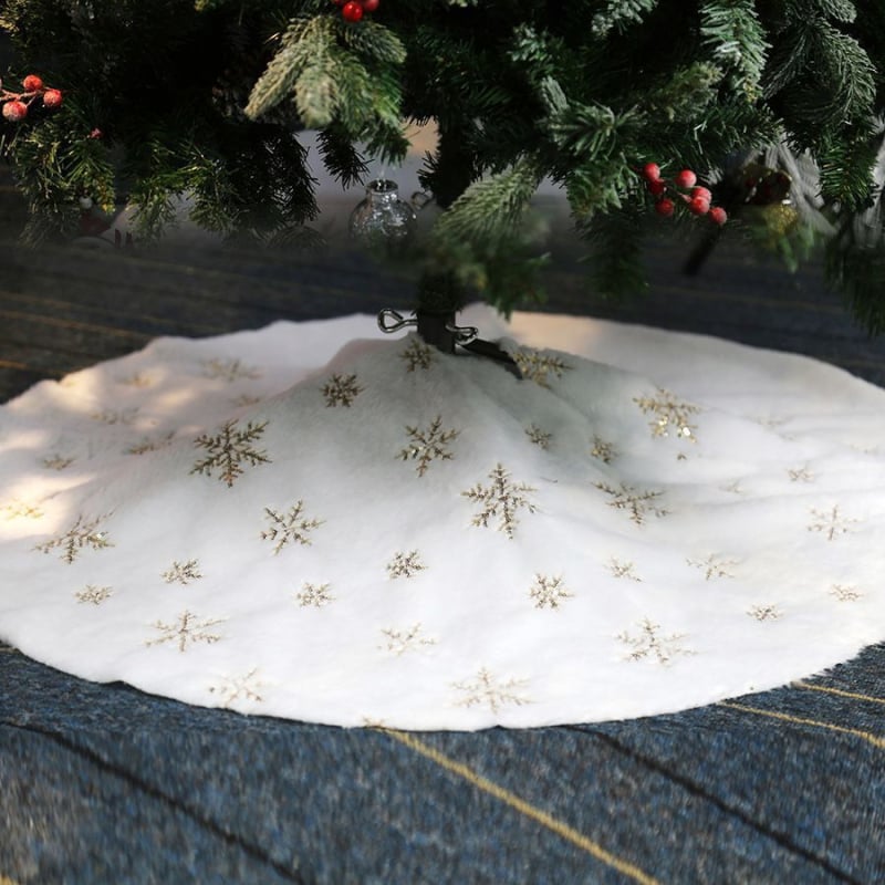 Kalėdų eglutės sijonas su blizgučiais ir pūkuota snaigės dekoracija, audinys, Kinijos stilius, Kalėdos, IP neatitinka patvirtinimo