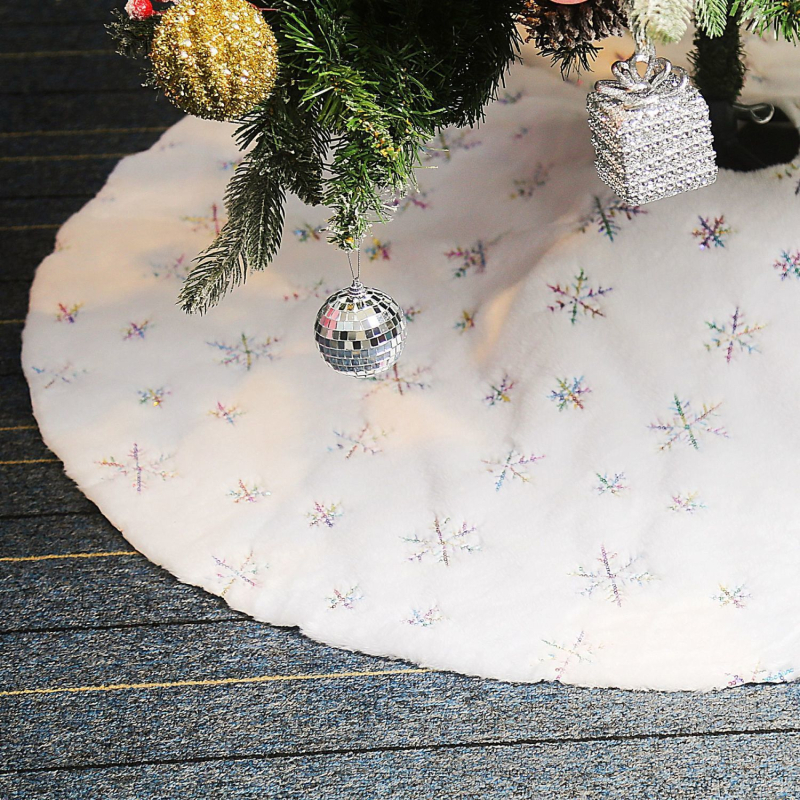 Κάλυμμα για χριστουγεννιάτικο δέντρο με παγιέτες και βελούδινο χνουδωτό σχέδιο χιονονιφάδας, ύφασμα, κινεζικό στυλ, Χριστούγεννα, IP μη εξουσιοδοτημένο
