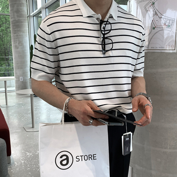 ASCLO Raštuotos akrilo puloveriniai marškinėliai su polo apykakle, trumpomis rankovėmis, laisvas kirpimas