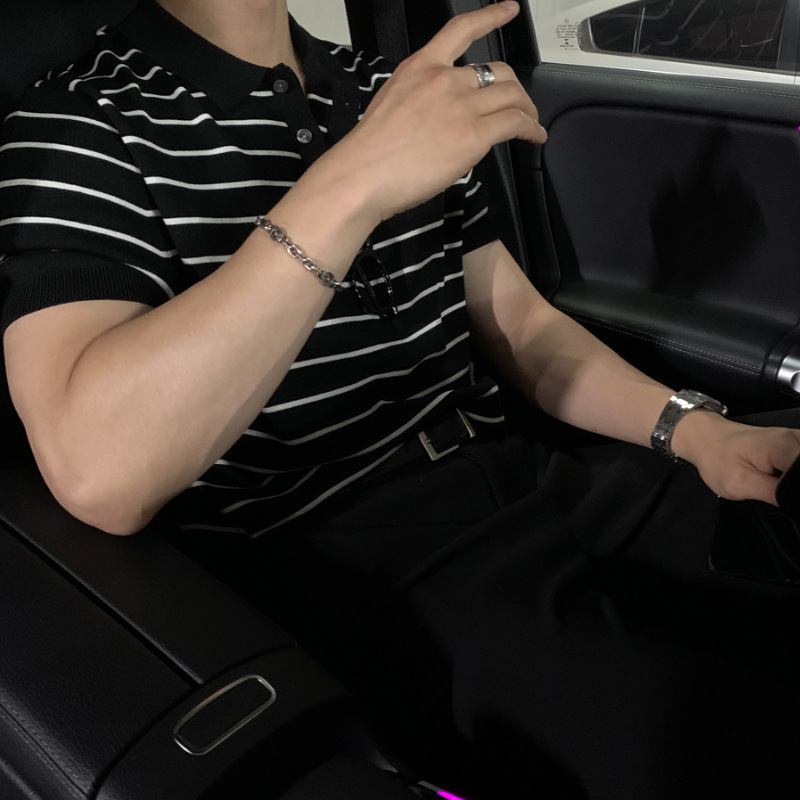 ASCLO Raštuotos akrilo puloveriniai marškinėliai su polo apykakle, trumpomis rankovėmis, laisvas kirpimas