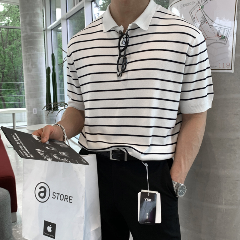 ASCLO Raštuotos akrilo puloveriniai marškinėliai su polo apykakle, trumpomis rankovėmis, laisvas kirpimas