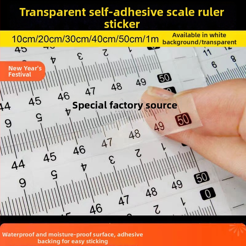 Pašlīmējošs caurspīdīgs lineāls ar centimetru skalu, ūdensizturīga uzlīme