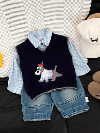 Детски плетен елек в корейски стил, без ръкави, с животни и карикатури, пуловер, акрил 50%, за възраст 1–3 години (пролет-есен)