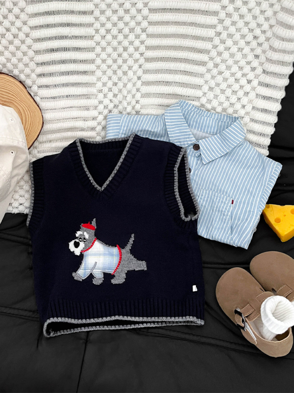 Детски плетен елек в корейски стил, без ръкави, с животни и карикатури, пуловер, акрил 50%, за възраст 1–3 години (пролет-есен)
