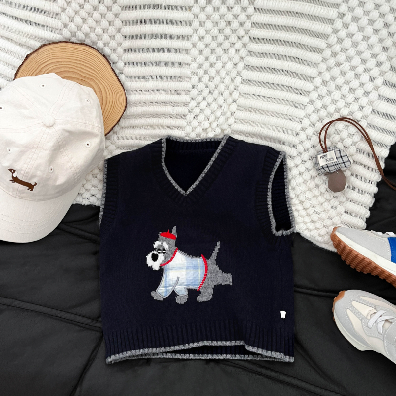 Детски плетен елек в корейски стил, без ръкави, с животни и карикатури, пуловер, акрил 50%, за възраст 1–3 години (пролет-есен)
