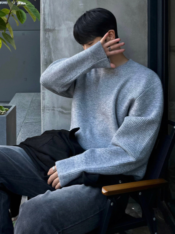 MYQ muški džemper s okruglim izrezom, opuštenog kroja, korejski stil, topla pletenina od acryl/poliester/nylon smjese