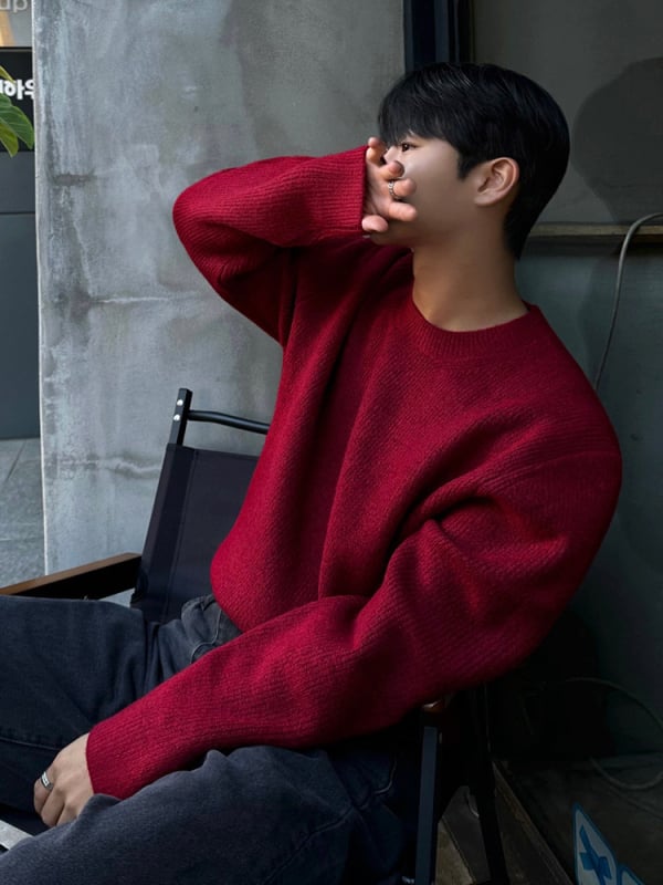 MYQ muški džemper s okruglim izrezom, opuštenog kroja, korejski stil, topla pletenina od acryl/poliester/nylon smjese