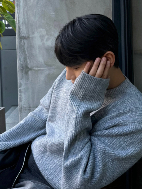 MYQ muški džemper s okruglim izrezom, opuštenog kroja, korejski stil, topla pletenina od acryl/poliester/nylon smjese