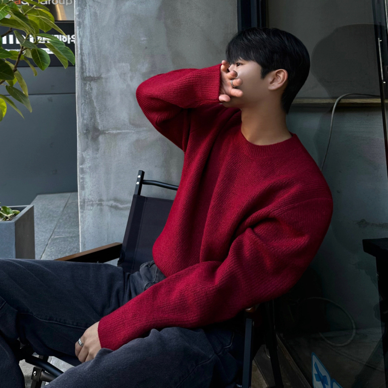 MYQ muški džemper s okruglim izrezom, opuštenog kroja, korejski stil, topla pletenina od acryl/poliester/nylon smjese