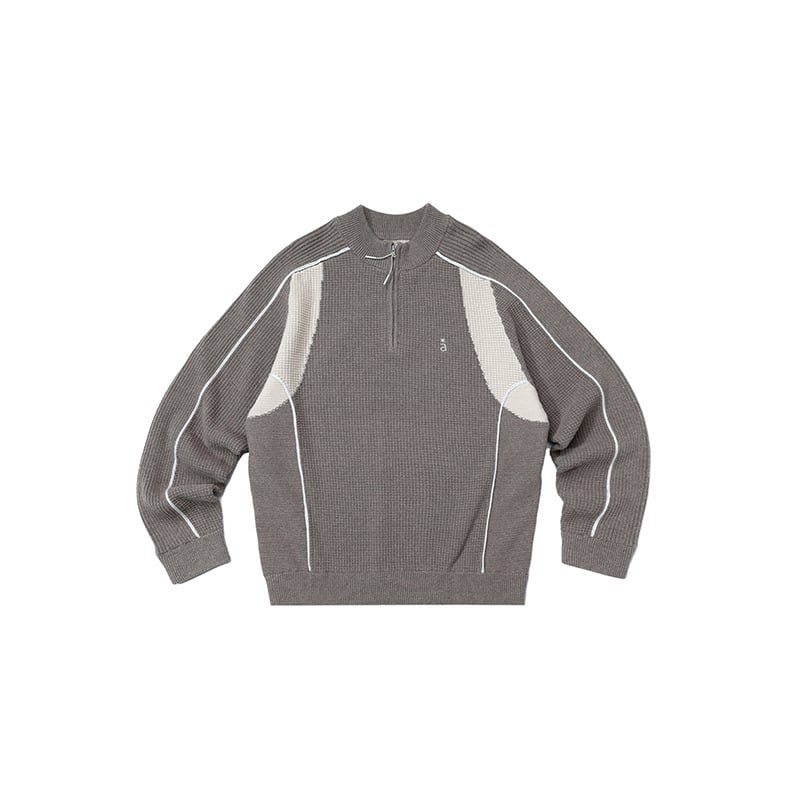 Мъжки цветноконтрастен плетен суитър с качулка, свободна кройка, кръгло деколте, плътна вълна 41–45%