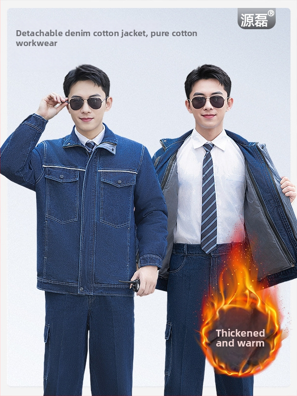 Žieminis darbinis švarkas iš 100% medvilnės, atsparus dėvėjimui ir nešvarumams, su nuimamais fliso pamušalu, skirtas suvirintojams ir logistikos darbuotojams