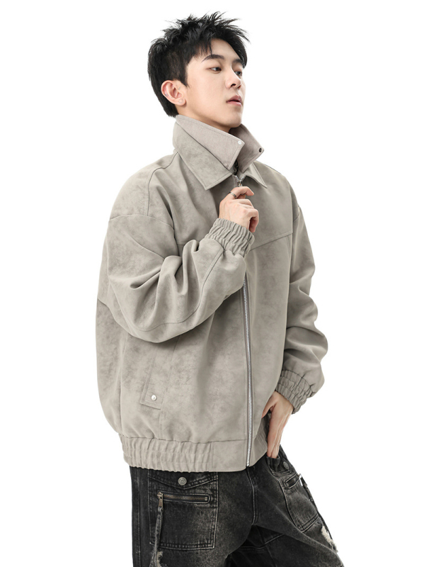 Ανδρικό PU δερμάτινο μπουφάν μοτοσικλέτας, ρετρό στυλ, διπλός γιακάς, φερμουάρ μπροστά, πλαϊνά τσέπες