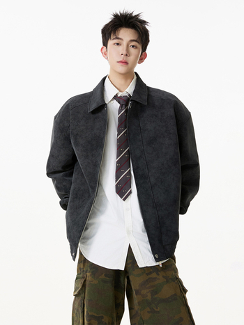 Seegave ανδρικό PU δερμάτινο σακάκι με πέτο γιακά, φερμουάρ, άνετη γραμμή, επένδυση πολυεστέρα