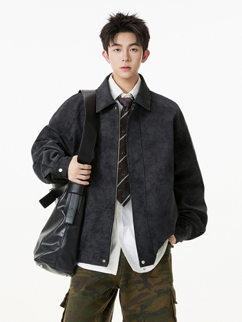 Seegave ανδρικό PU δερμάτινο σακάκι με πέτο γιακά, φερμουάρ, άνετη γραμμή, επένδυση πολυεστέρα