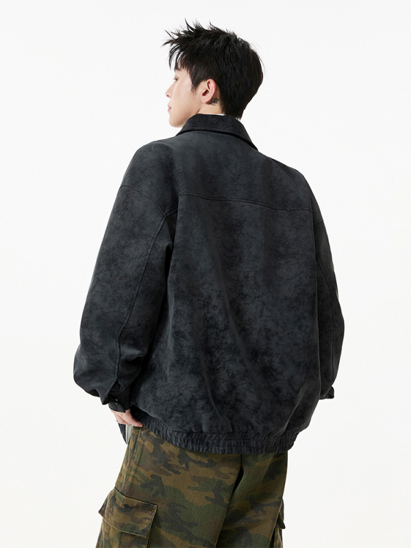 Seegave ανδρικό PU δερμάτινο σακάκι με πέτο γιακά, φερμουάρ, άνετη γραμμή, επένδυση πολυεστέρα