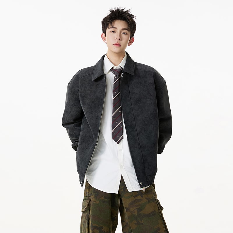 Seegave ανδρικό PU δερμάτινο σακάκι με πέτο γιακά, φερμουάρ, άνετη γραμμή, επένδυση πολυεστέρα