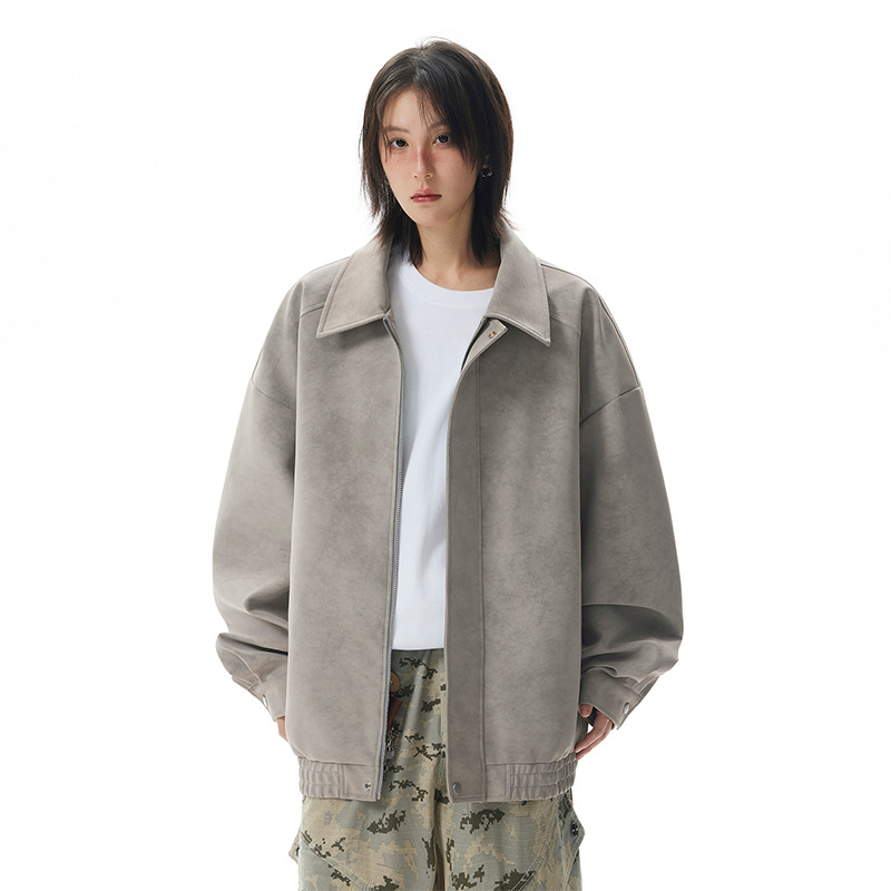 Seegave ανδρικό PU δερμάτινο σακάκι με πέτο γιακά, φερμουάρ, άνετη γραμμή, επένδυση πολυεστέρα