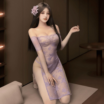 Vieno peties nėrinių suknelė Kinų stiliaus cheongsam, aukštas liemuo, skeltukas, aptempta, 100% poliesteris