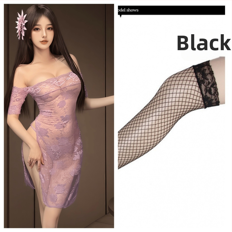 Vieno peties nėrinių suknelė Kinų stiliaus cheongsam, aukštas liemuo, skeltukas, aptempta, 100% poliesteris