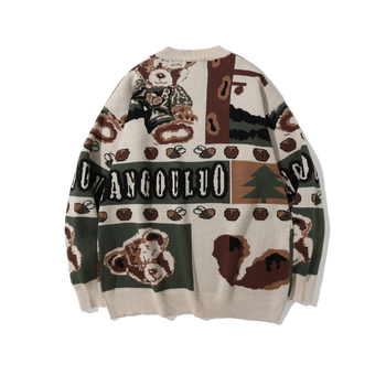 Muški pleteni džemper s jacquardom, okrugli izrez, prozračna viskozna smjesa, slobodan kroj, jesen-zima 2025