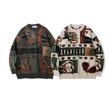 Muški pleteni džemper s jacquardom, okrugli izrez, prozračna viskozna smjesa, slobodan kroj, jesen-zima 2025