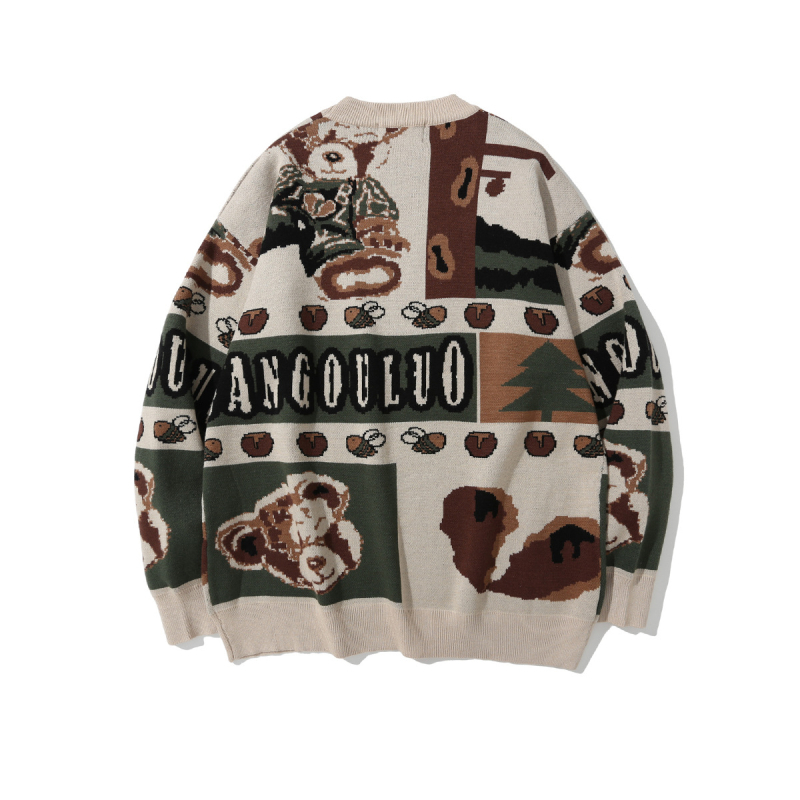 Muški pleteni džemper s jacquardom, okrugli izrez, prozračna viskozna smjesa, slobodan kroj, jesen-zima 2025