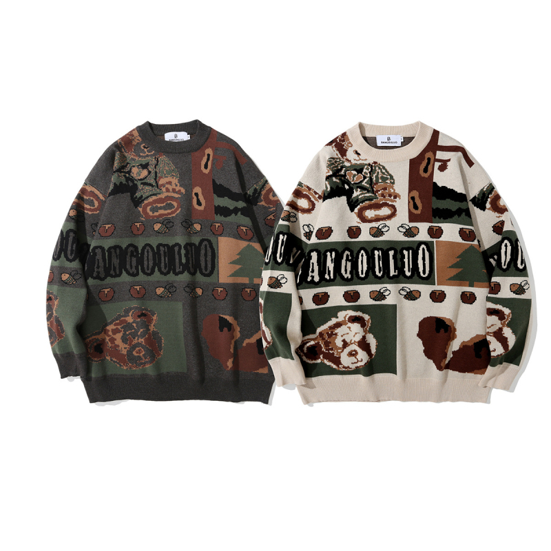 Muški pleteni džemper s jacquardom, okrugli izrez, prozračna viskozna smjesa, slobodan kroj, jesen-zima 2025