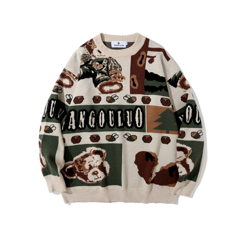 Muški pleteni džemper s jacquardom, okrugli izrez, prozračna viskozna smjesa, slobodan kroj, jesen-zima 2025