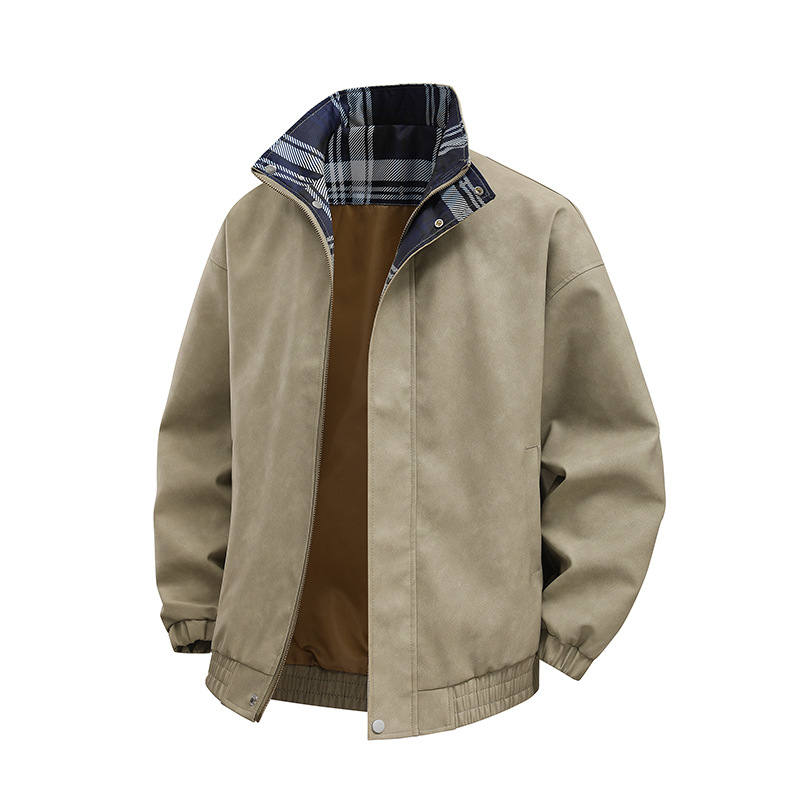 Geacă din piele PU pentru bărbați, croială lejeră, decolteu în V, închidere dublă cu nasturi, buzunare laterale