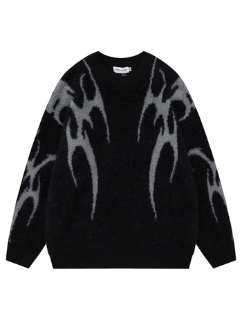 Kootud džemper, jacquard, ümmargune kaelus, vaba lõige, antibakteriaalne nailonisegu