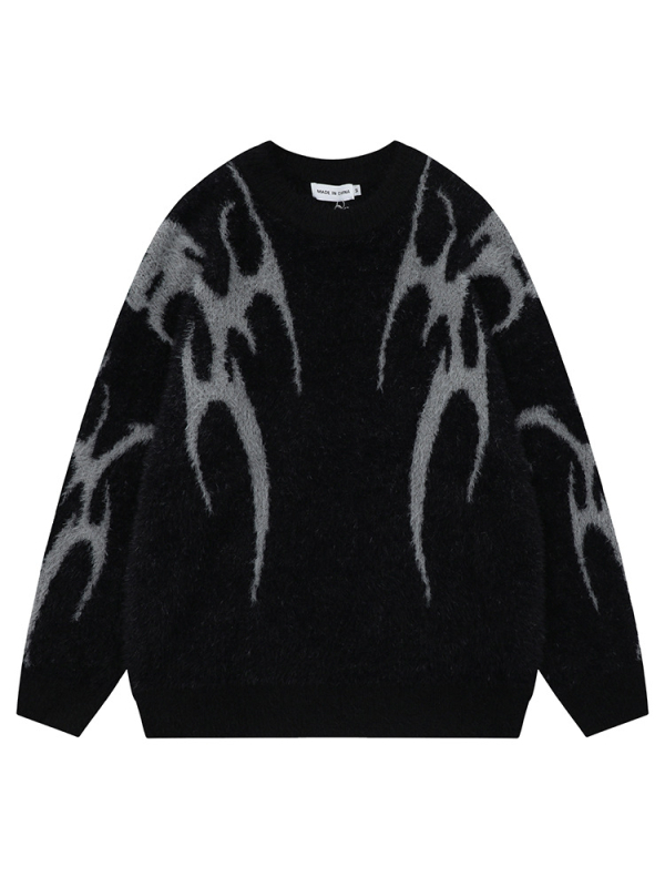 Kootud džemper, jacquard, ümmargune kaelus, vaba lõige, antibakteriaalne nailonisegu